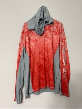 Silver Bait Men’s Long Sleeve Hooded Performance Shirt - Coral Red/Gray